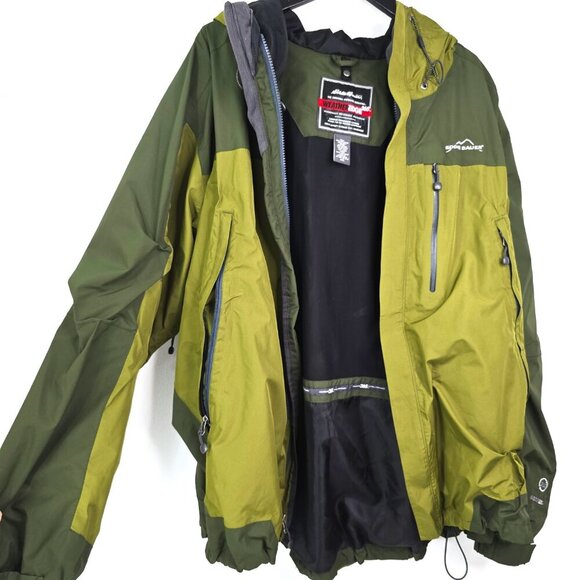 Eddie Bauer Weather Edge 365 Olive Green Color Block Waterproof Hooded Jacket - Picture 2 of 12